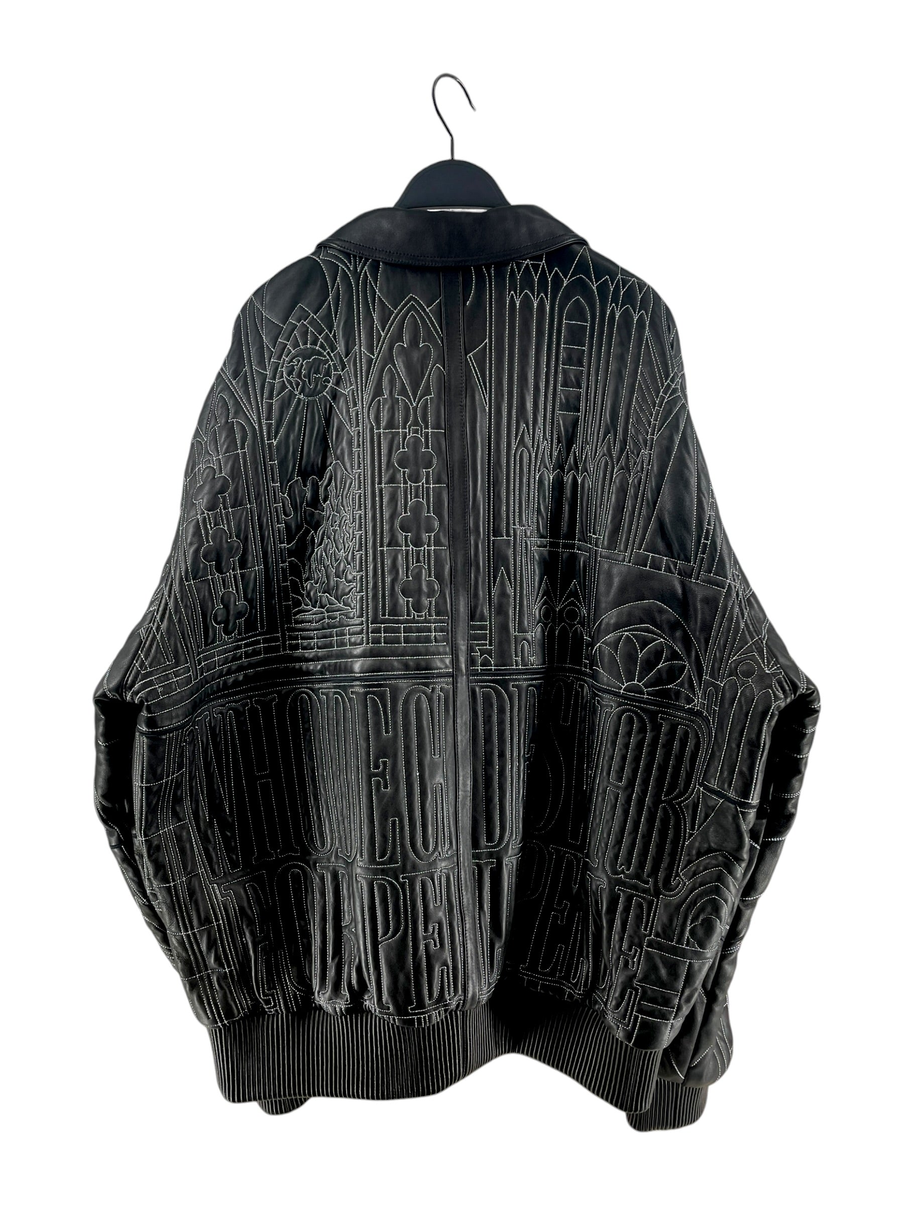 WHO DECIDES WAR/Pelle Pelle/Leather Jkt/XXXL/Goat Leather/BLK/All Over Print/BLK/WHITE STITCH BOMBER view 2