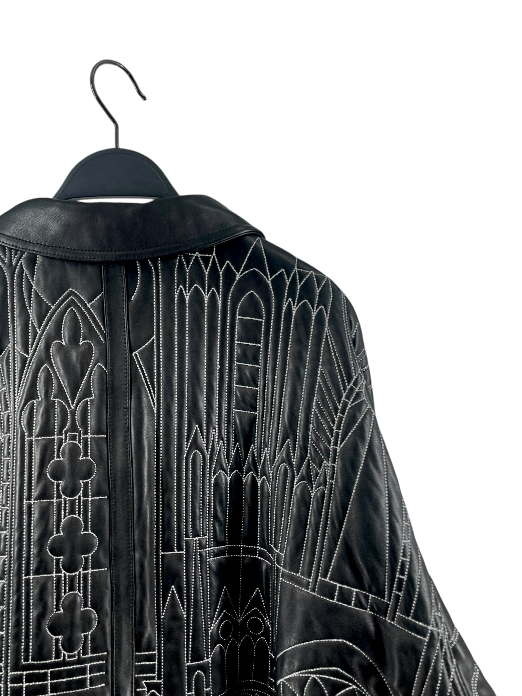 WHO DECIDES WAR/Pelle Pelle/Leather Jkt/XXXL/Goat Leather/BLK/All Over Print/BLK/WHITE STITCH BOMBER view 4