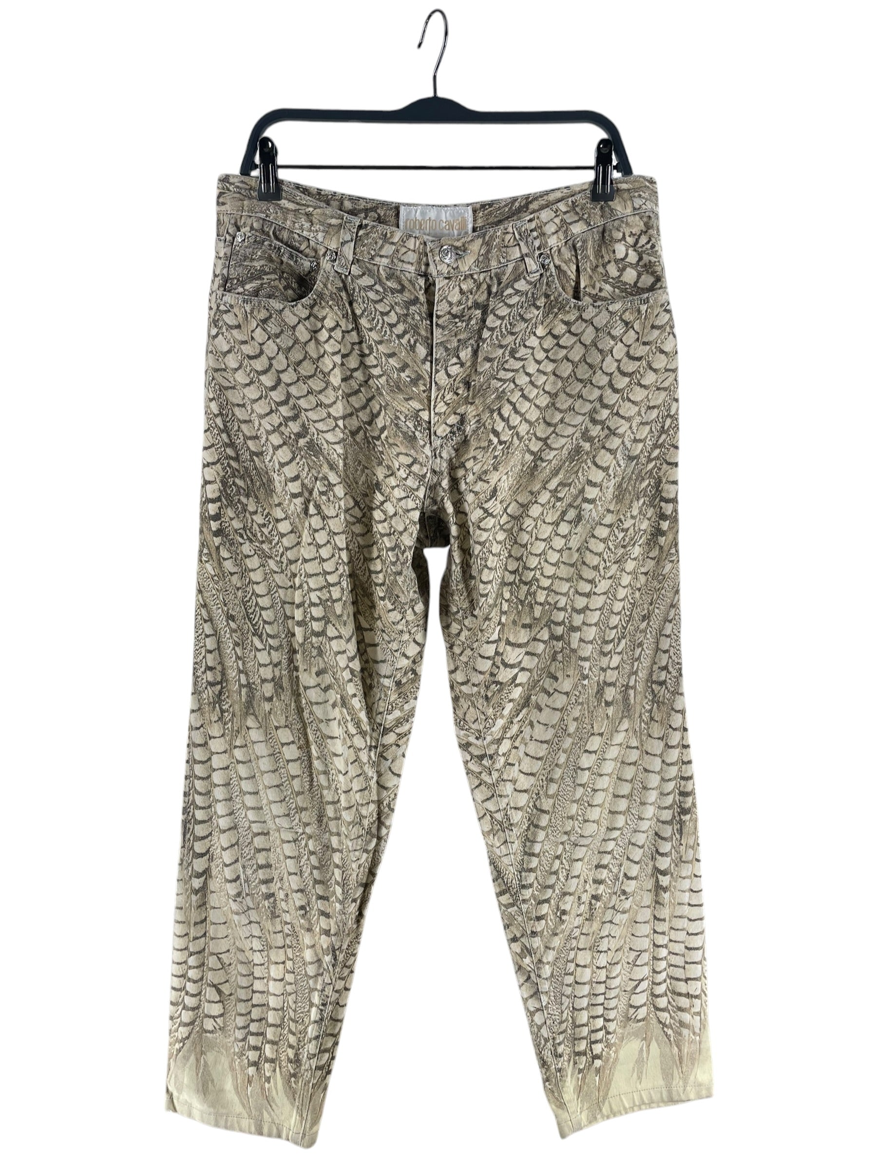 roberto cavalli/Straight Pants/XL/All Over Print/Cotton/BEG/FEATHER PRINT 2004 RUNWAY view 1