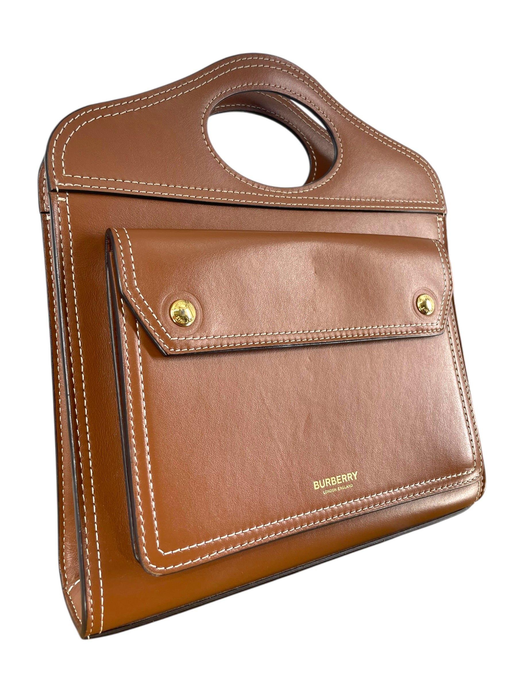 BURBERRY LONDON/Bag/Leather/BRW/BROWN LEATHER POCKT HANDLE BAG view 3
