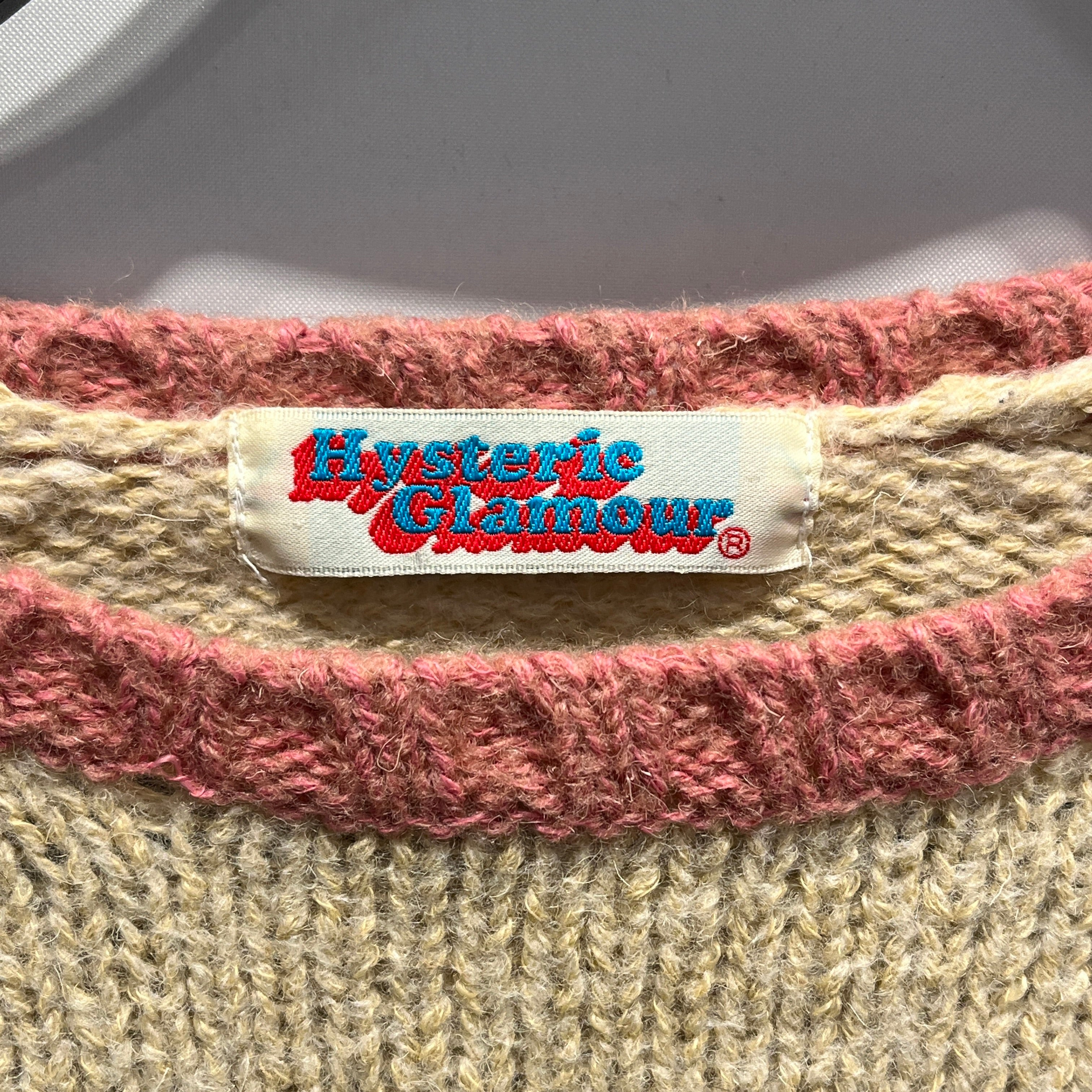 HYSTERIC GLAMOUR/Sweater/XS/Graphic/Wool/BEG/VINTAGE LILY COWICHAN/PINK/BLU view 3