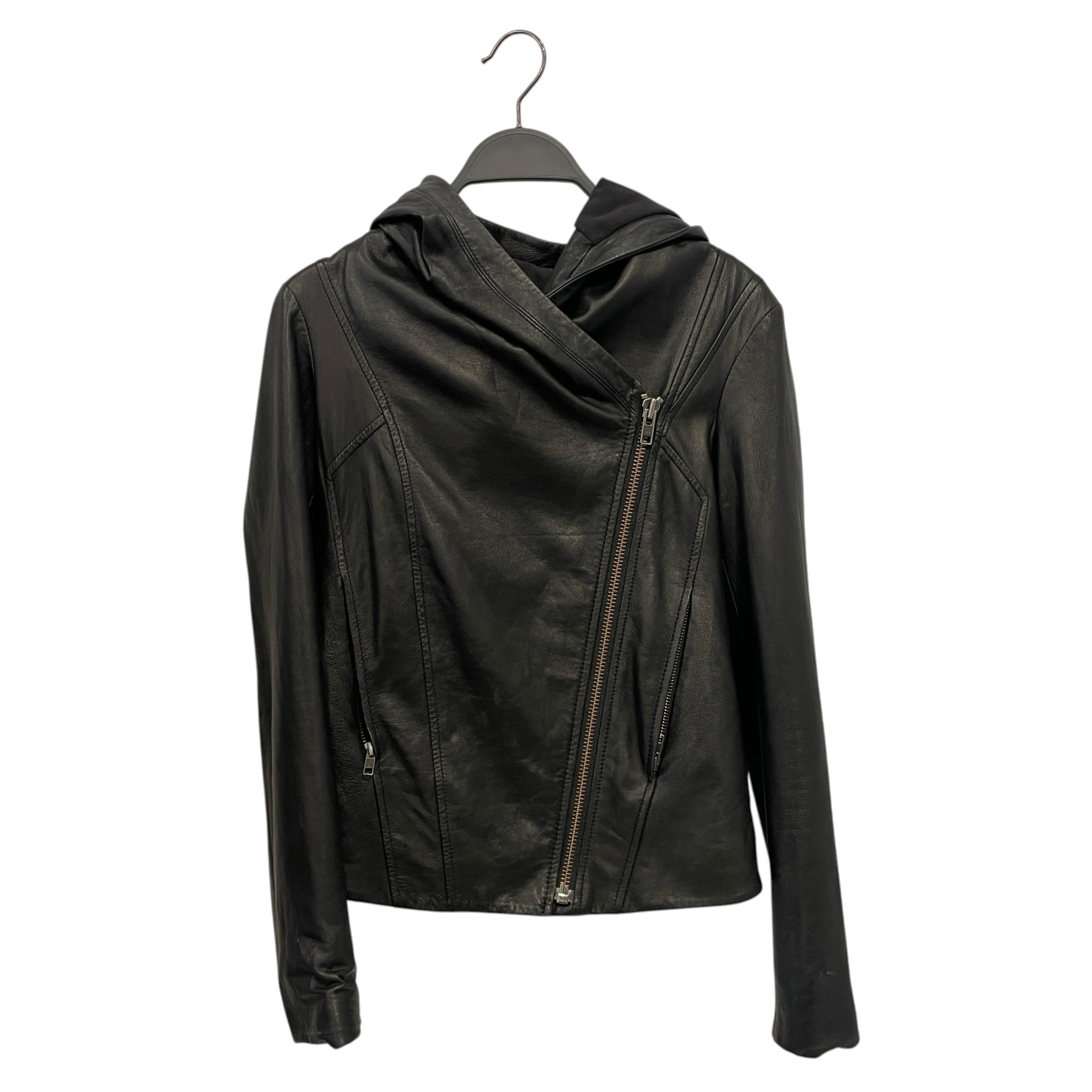 Helmut Lang/Leather Jkt/S/Leather/BLK/black leather hooded zip view 1