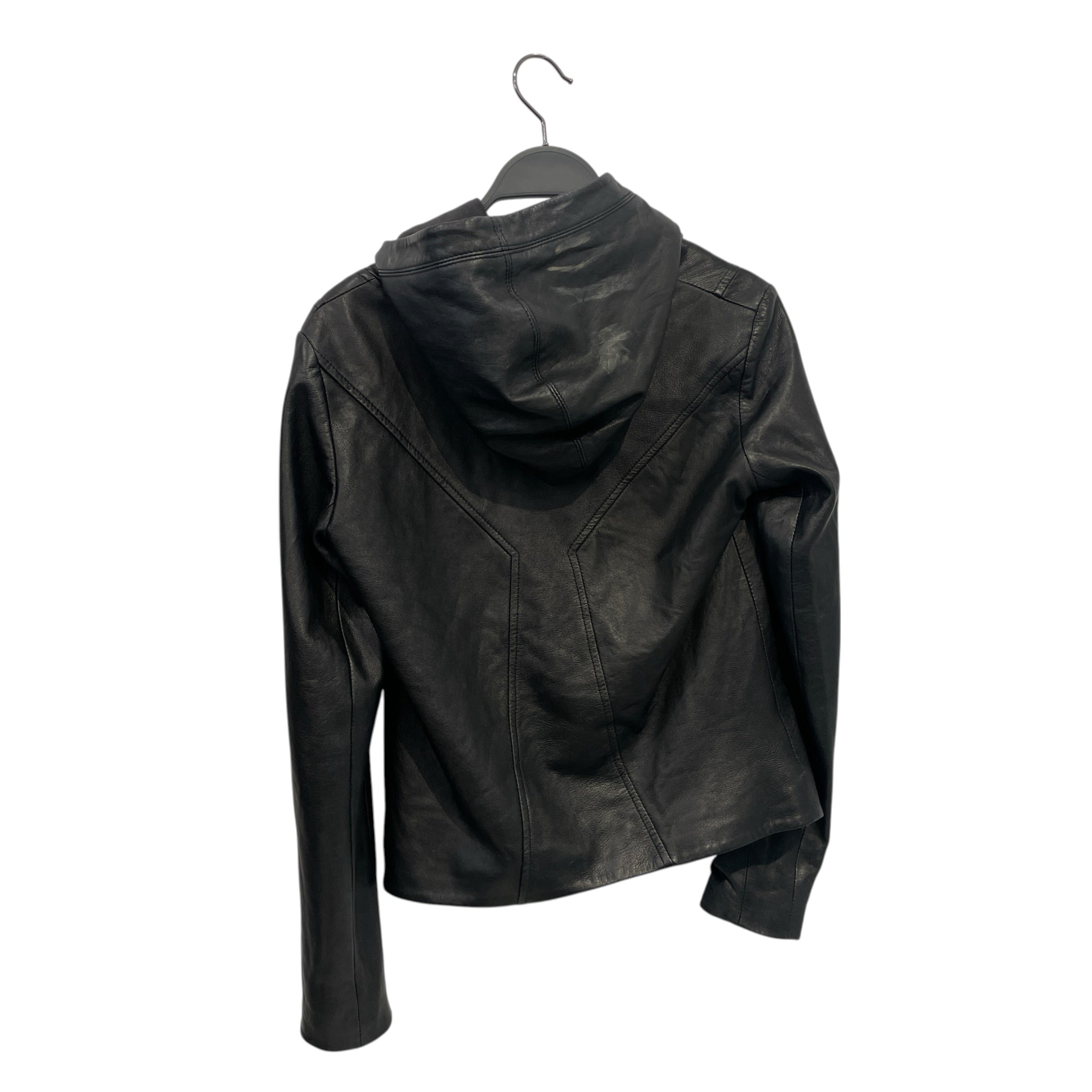 Helmut Lang/Leather Jkt/S/Leather/BLK/black leather hooded zip view 2