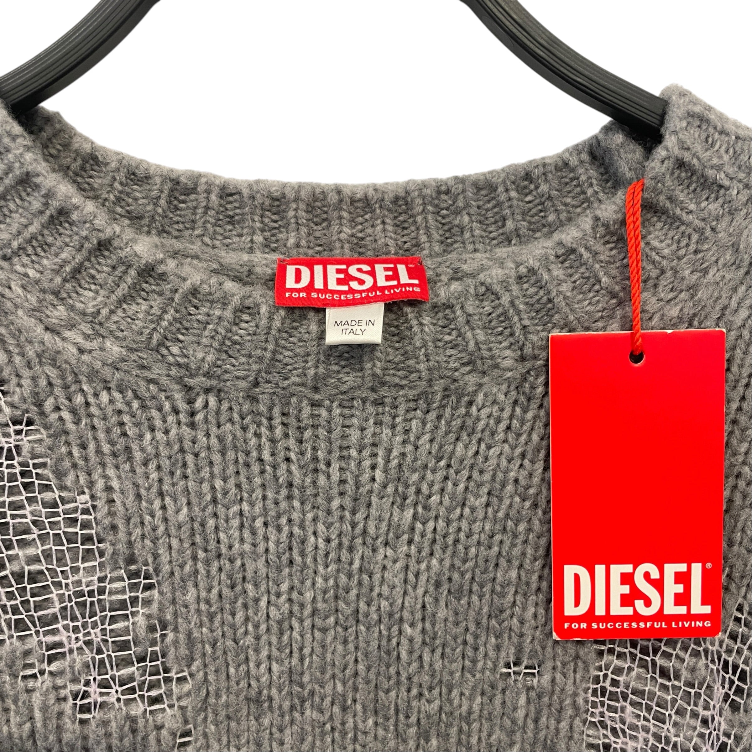DIESEL/Sweater/M/Wool/GRY/DISTRESSED W/ PURPLE STITCHING view 3