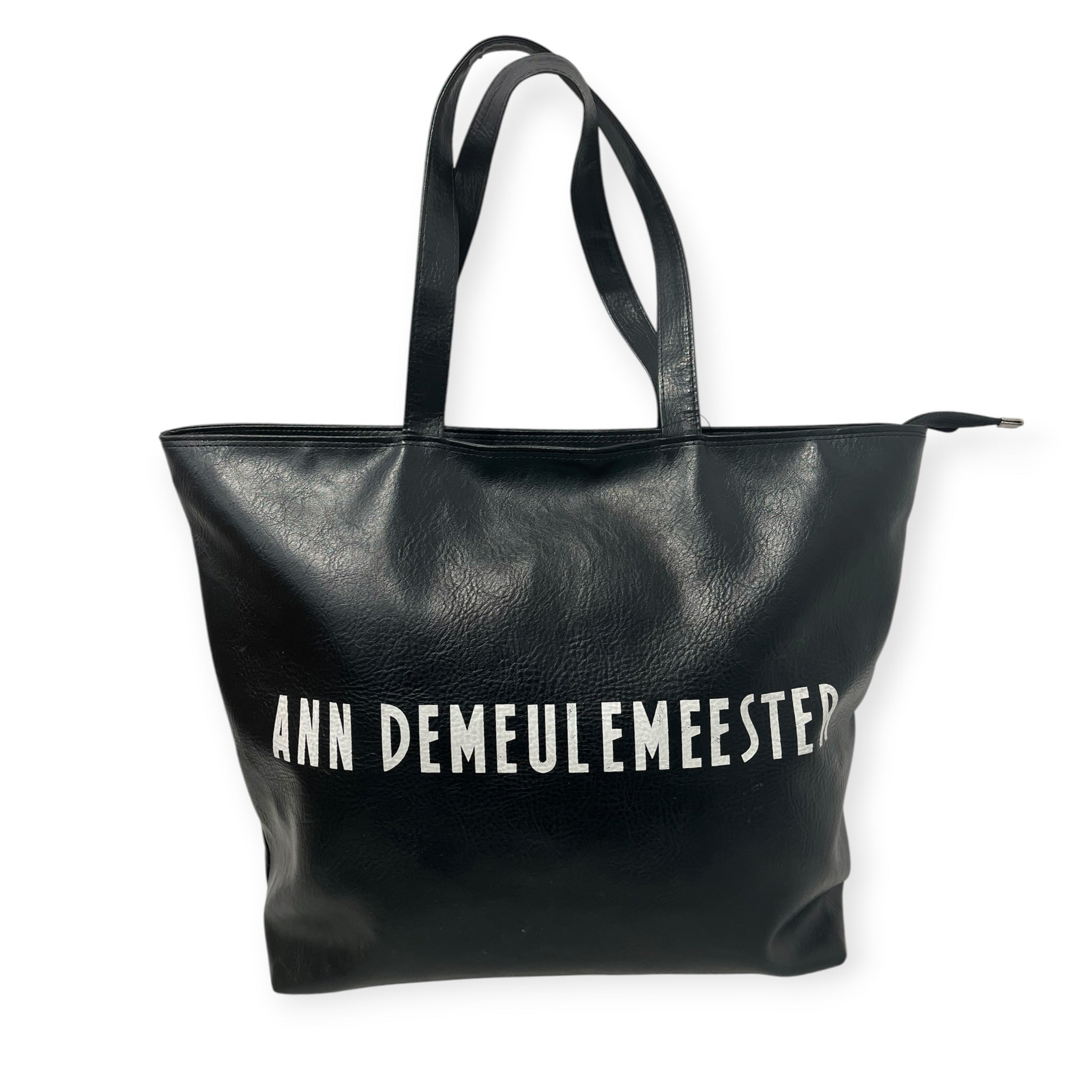 ANN DEMEULEMEESTER/Tote Bag/Graphic/Leather/BLK/WHITE LOGO 2 HANDLE view 1