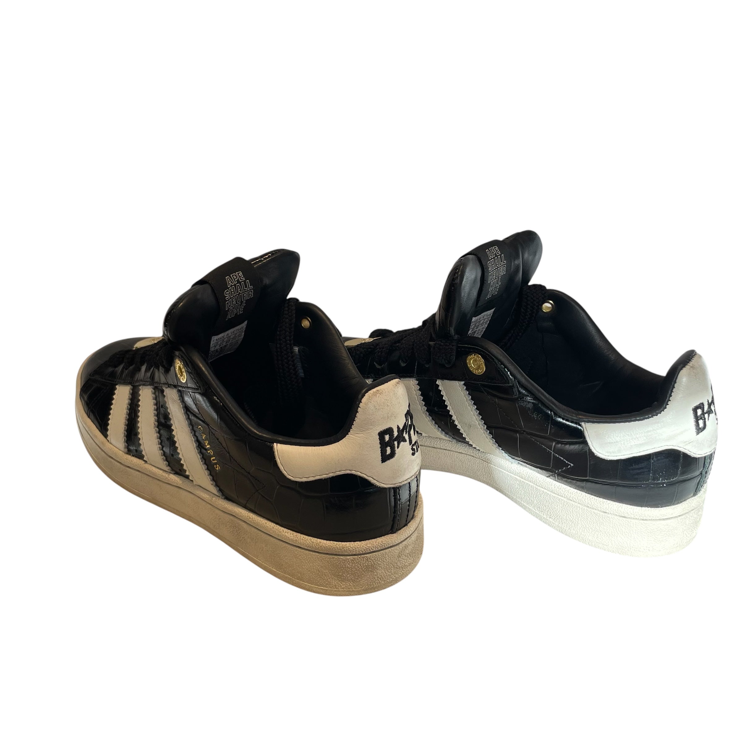 BAPE STA!/adidas/Low-Sneakers/US 7/Stripe/Nylon/BLK/LHG029003/blk lace/gld details view 2
