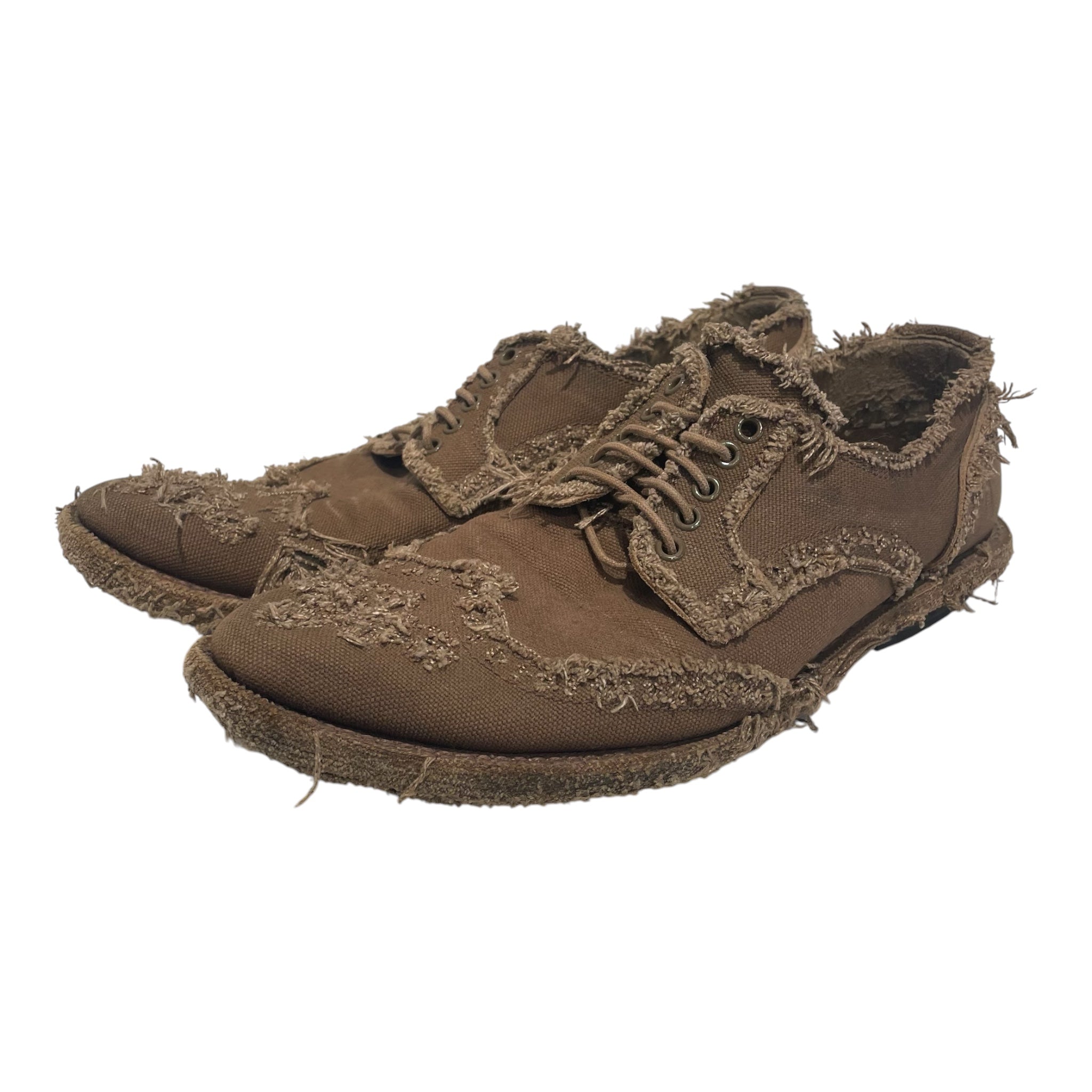 MIHARA YASUHIRO/Shoes/US 9/Cotton/KHK/Distressed Wingtip Derbies view 1