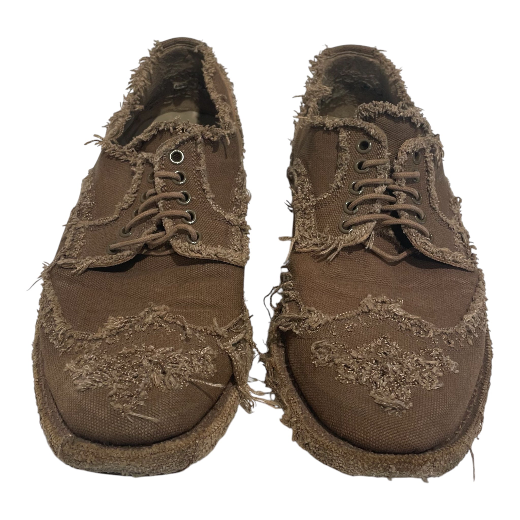 MIHARA YASUHIRO/Shoes/US 9/Cotton/KHK/Distressed Wingtip Derbies view 2