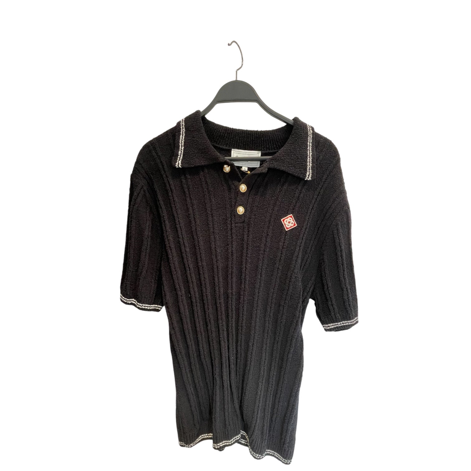 CASABLANCA/SS Shirt/XL/Cotton/BLK/boucle knit/red logo/pearl but view 1