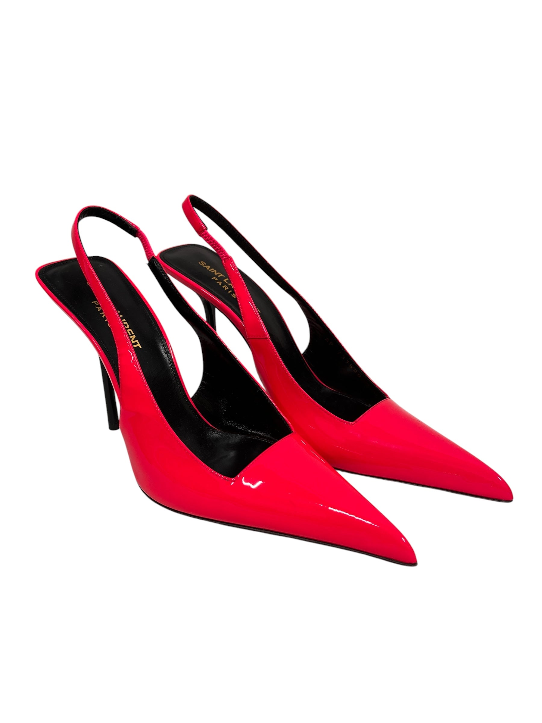 SAINT LAURENT/Heels/EU 37.5/Leather/PNK/Pointed-Toe/Kiss Patent Leather Slingback view 1