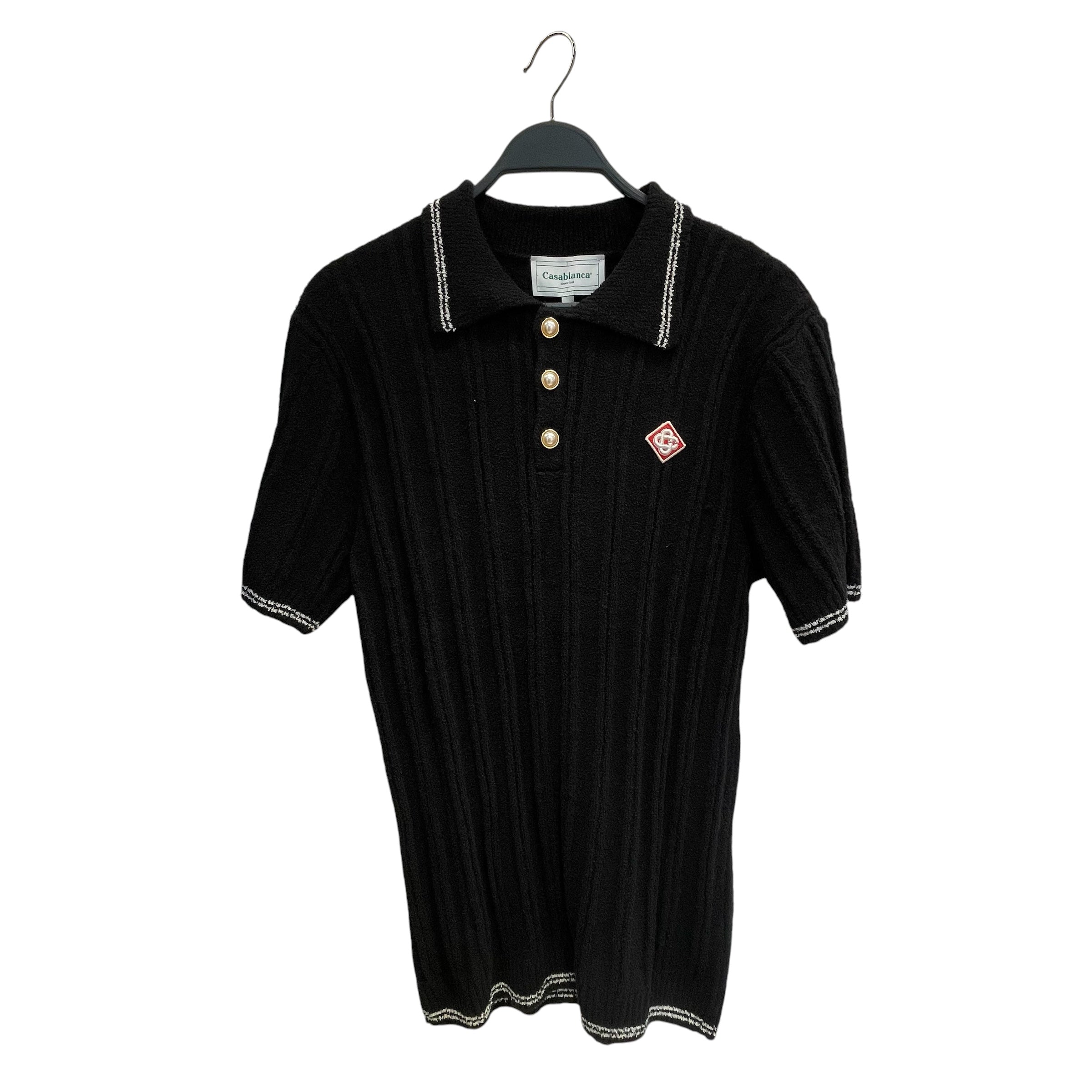 CASABLANCA/SS Shirt/S/Cotton/BLK/boucle knit/red logo/pearl but view 1