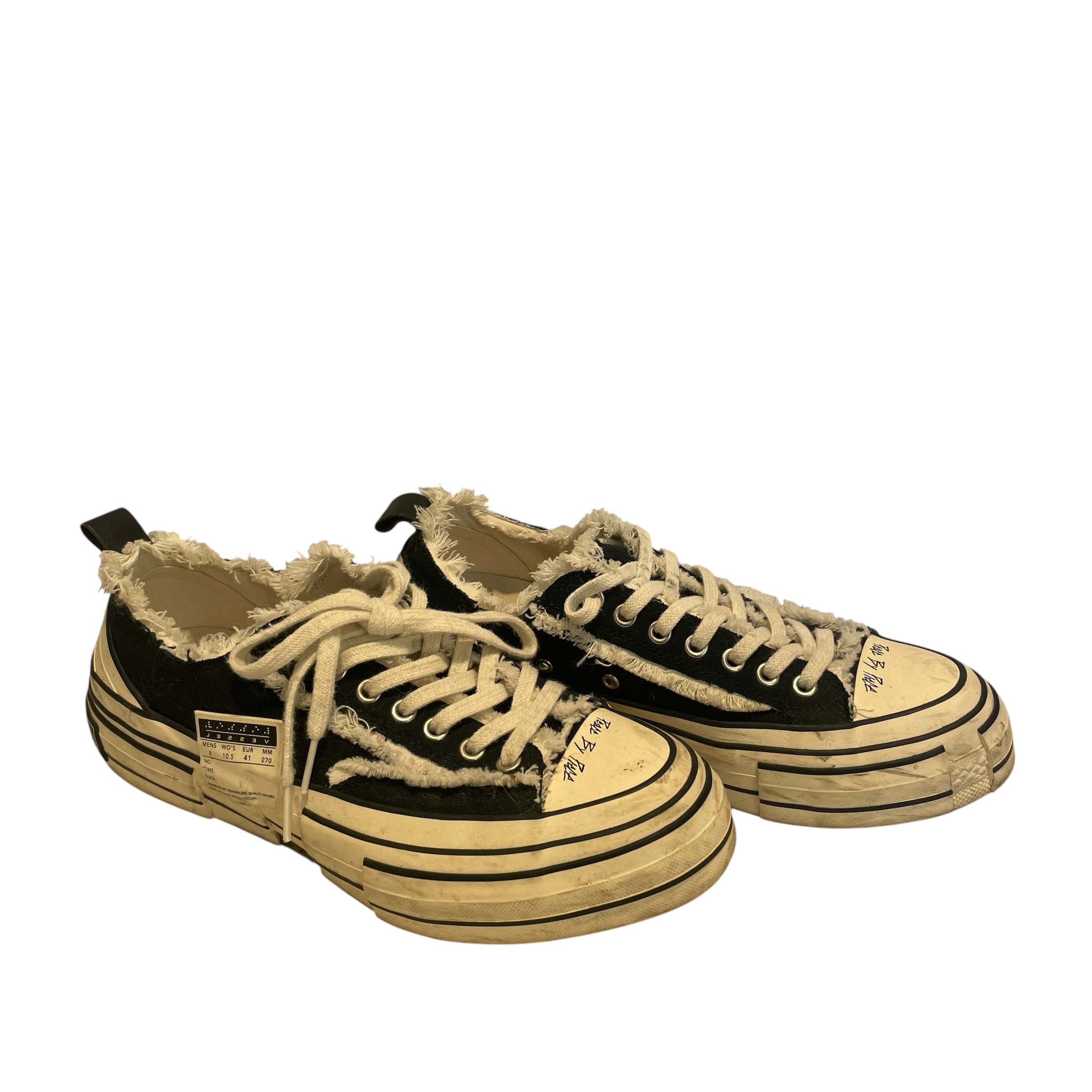 VESSEL/YOHJI YAMAMOTO/Low-Sneakers/US 8/Cotton/BLK/chunky/g.o.p/distressed view 1