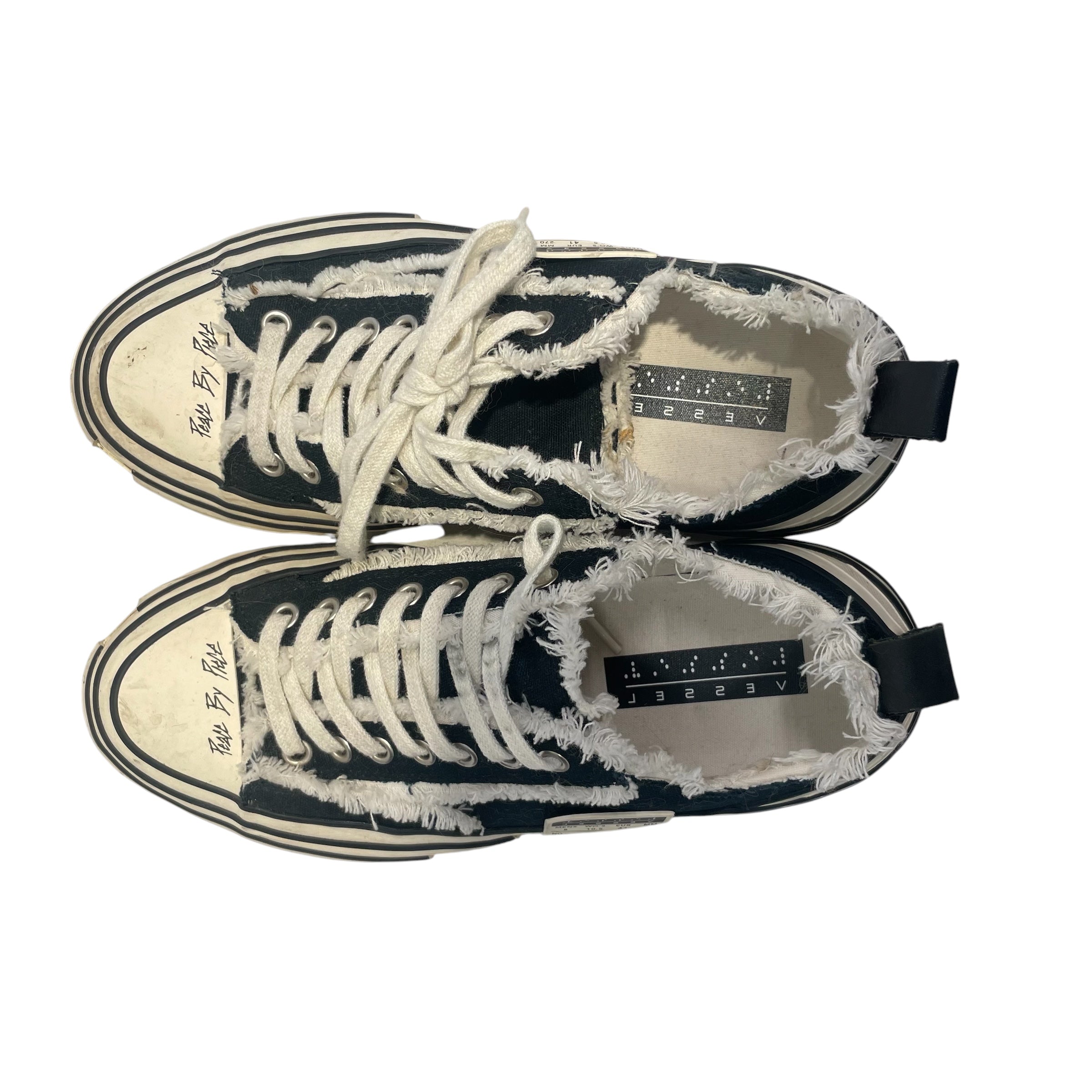 VESSEL/YOHJI YAMAMOTO/Low-Sneakers/US 8/Cotton/BLK/chunky/g.o.p/distressed view 3
