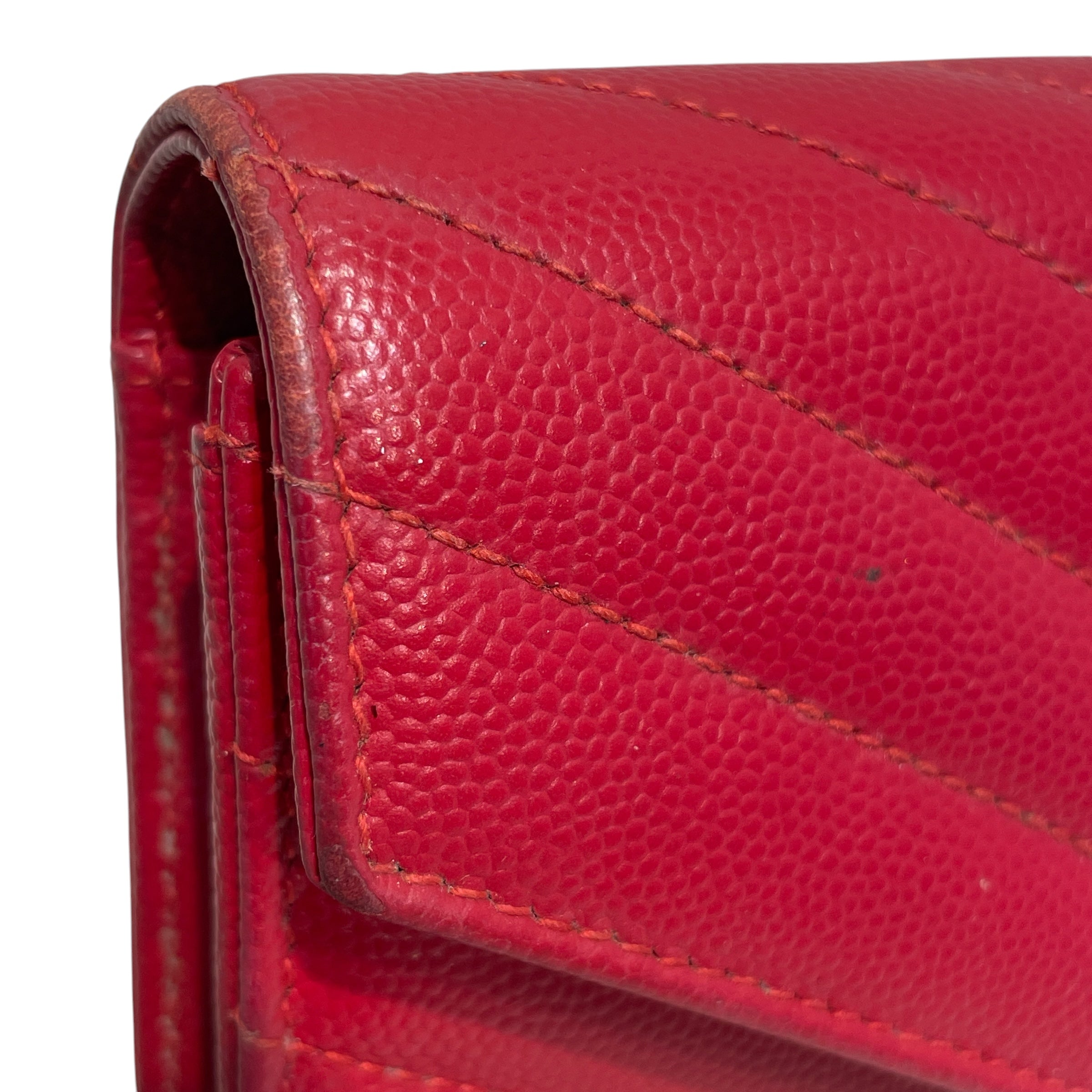 YVES SAINT LAURENT/Long Wallet/Leather/RED/L's/Chevron Leather Continental view 6