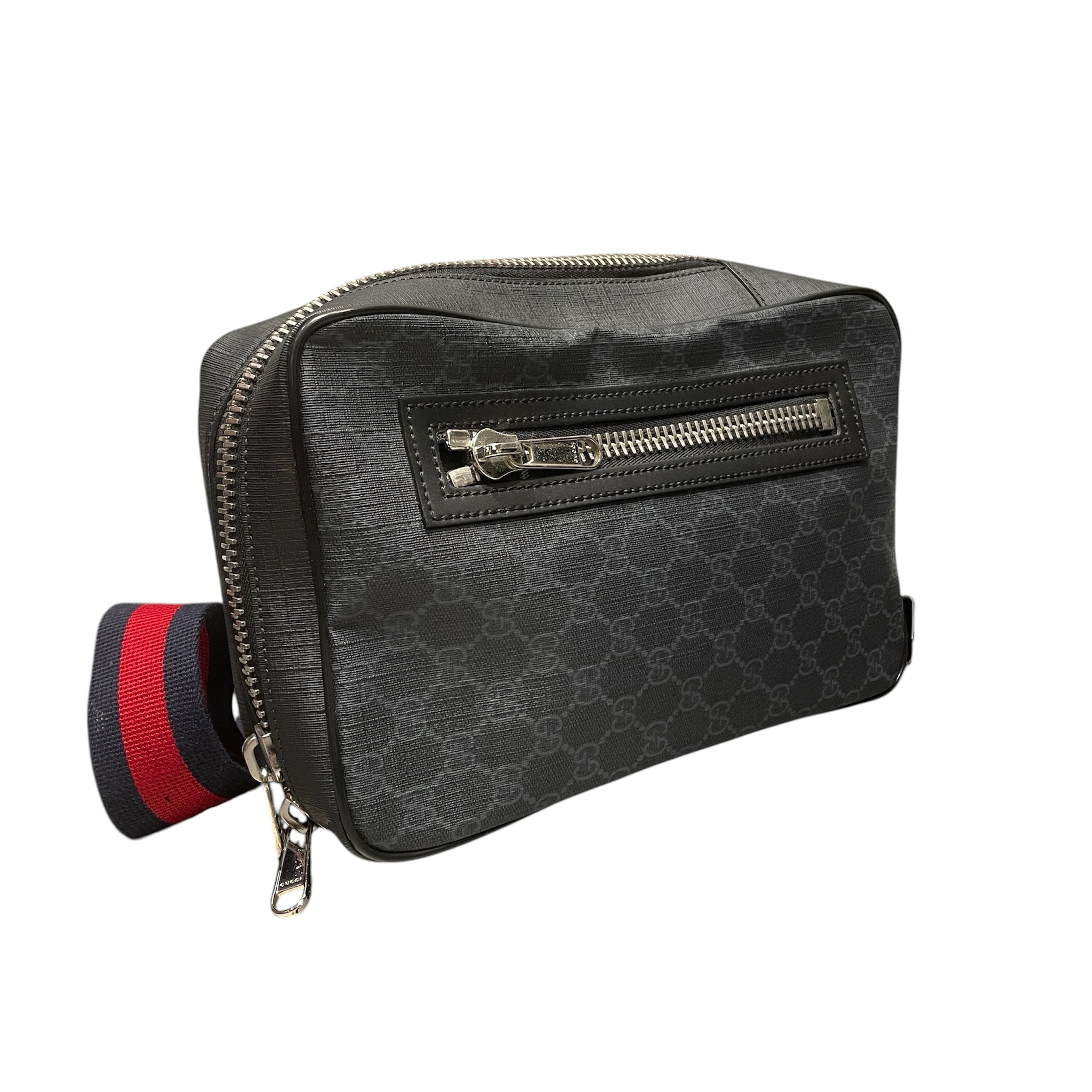GUCCI/Cross Body Bag/Monogram/Leather/BLK/belt strap view 3