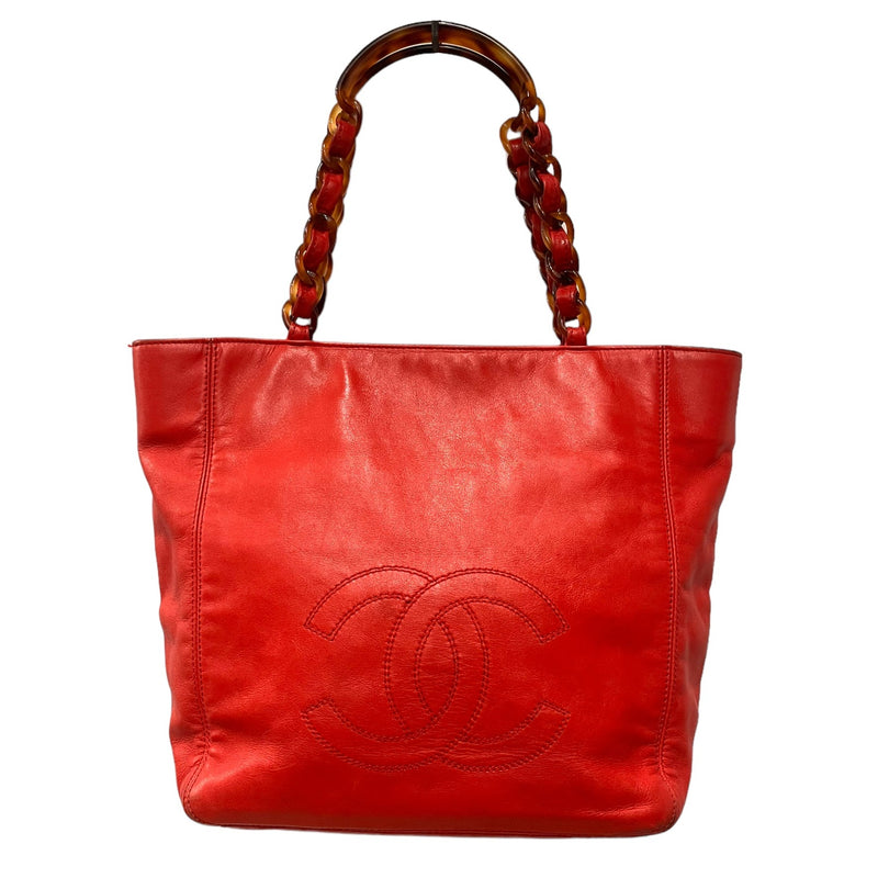 chanel red tote handbag