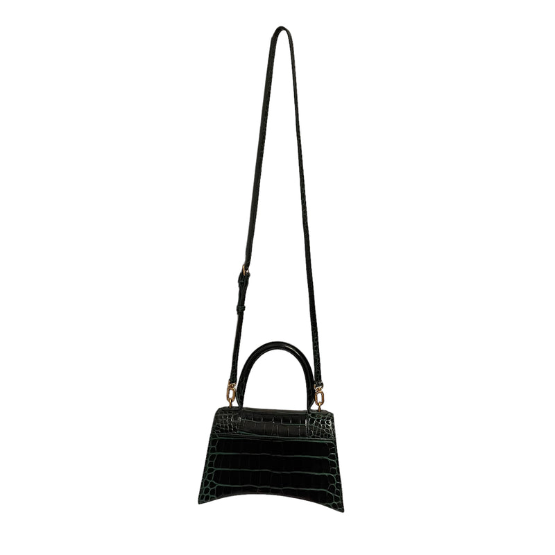 BALENCIAGA Hourglass Croc-Embossed Top Handle Bag