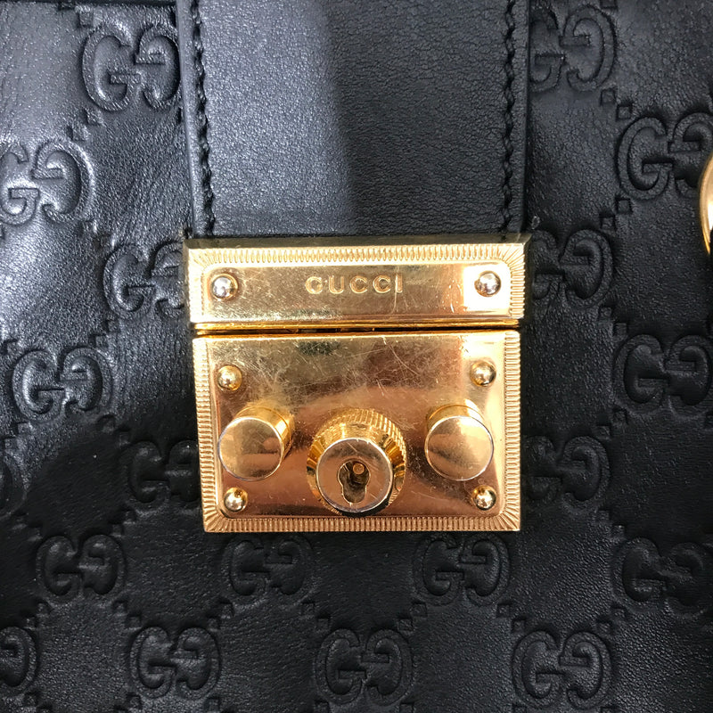 GUCCI/Hand Bag/Monogram/Leather/BLK/Guccisima Padlock