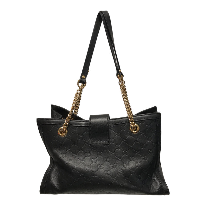 GUCCI/Hand Bag/Monogram/Leather/BLK/Guccisima Padlock