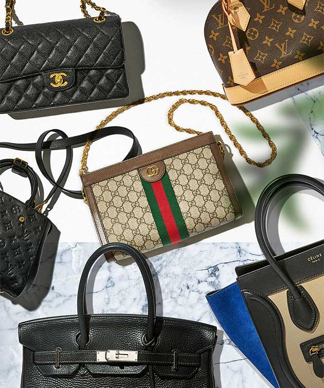 collage of luxury hand bags