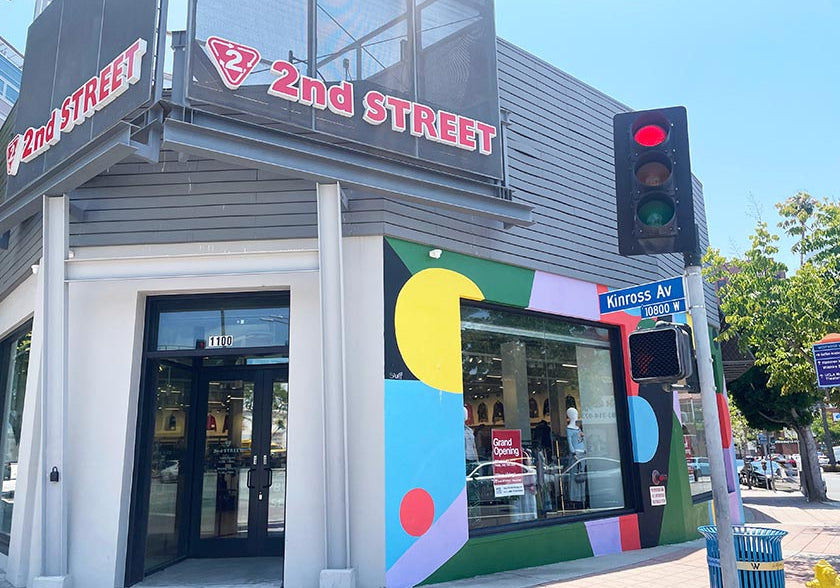 westwood Storefront with colorful abstract design on a clear day