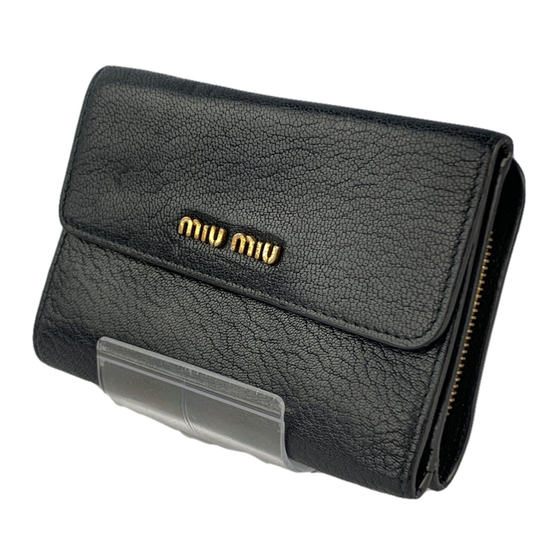 MIU MIU/MADRAS/Trifold Wallet/BLK/Leather