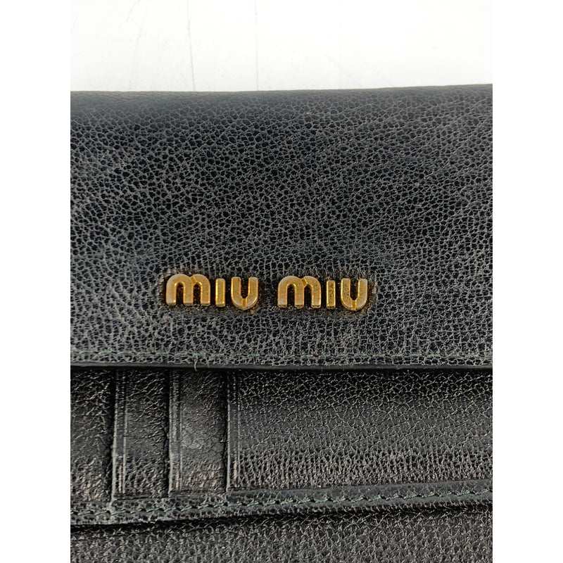 MIU MIU/MADRAS/Trifold Wallet/BLK/Leather