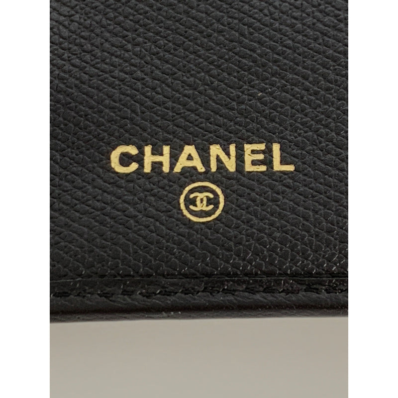 CHANEL/Long Wallet/BLK/Leather/Plain