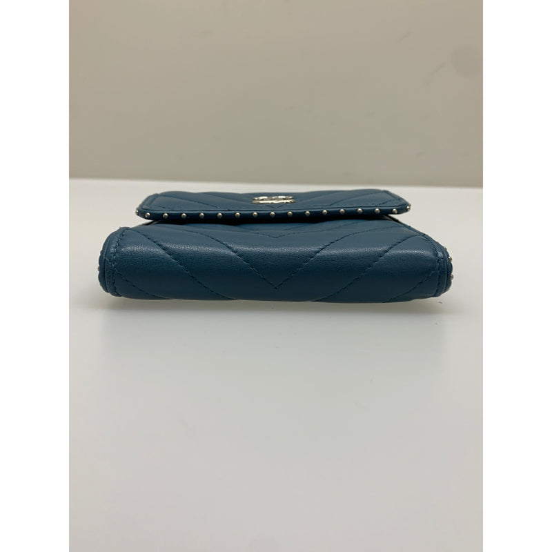 CHANEL/Trifold Wallet/BLU/Leather
