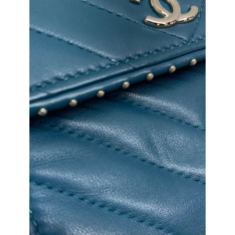 CHANEL/Trifold Wallet/BLU/Leather