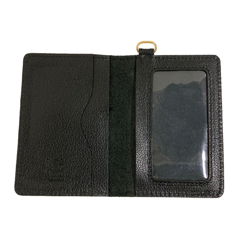 IL BISONTE/Card Case/BLK/Leather/Plain