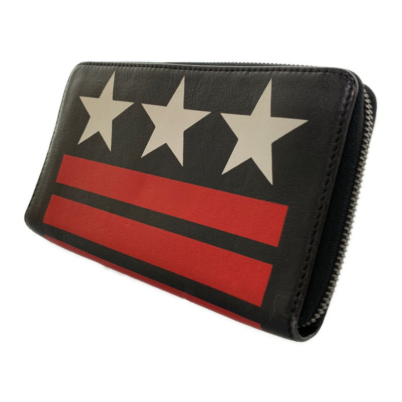 GIVENCHY/Long Wallet/Stripe/Leather/BLK/WHT STAR RED STRIPE WALLET