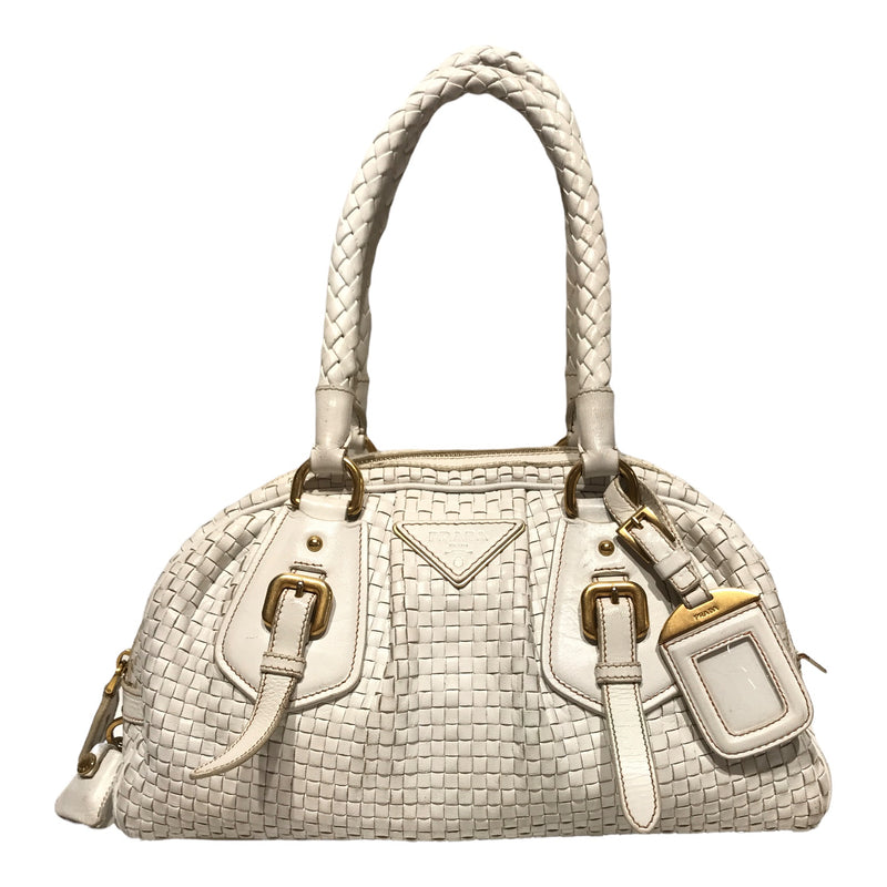 PRADA/WHITE INTRECCIO MADRAS BAG/Hand Bag//WHT/Others/Plain