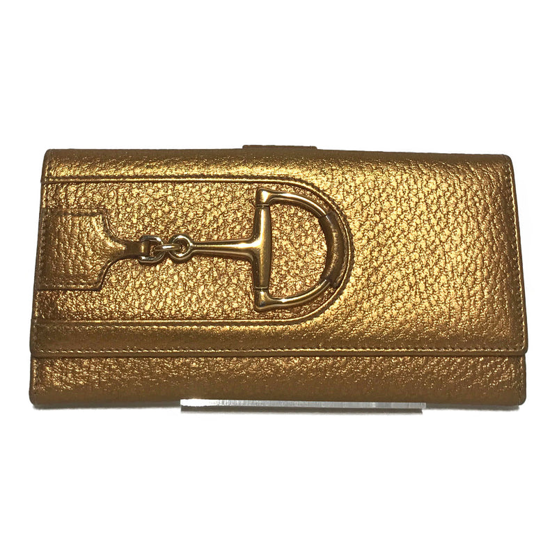 GUCCI/GOLD GUCCI LONG WALLET/Long Wallet/GLD/Leather