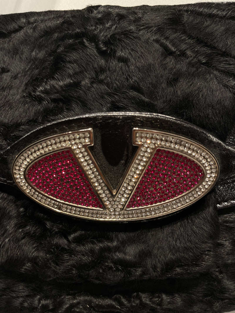 VALENTINO Clutch Bag/OS/Plain/Fake Fur/BLK//