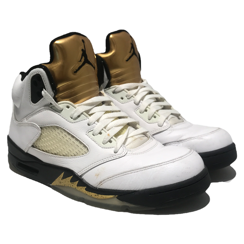 Jordan///Hi-Sneakers/US 9.5/Plain/Leather/WHT/JORDAN 5 RETRO Olympic