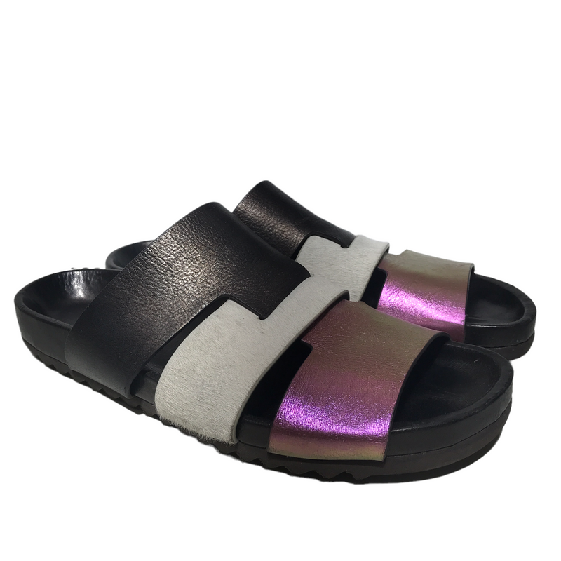 Rick Owens/Sandals/EU 44/Leather/BLK/Iridescent & Fur