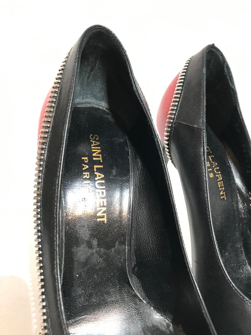 SAINT LAURENT/ZIP/Heels/EU36.5/BLK/Leather/Plain